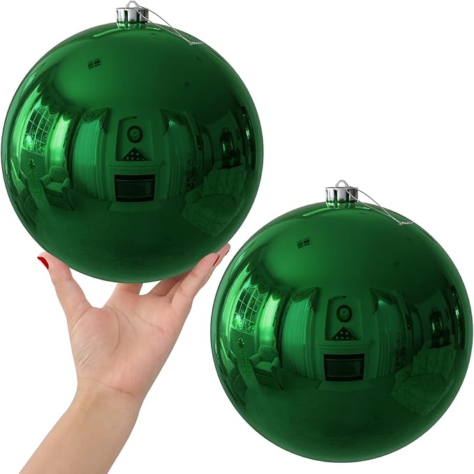 Emerald Green 8.0" Extra Large Christmas Ornaments - Christmas Tree Decoration Balls Shatterproof Hanging Shiny Balls for Birthday Holiday Wedding Decorations Set of 2pcs