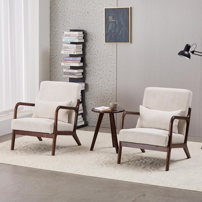 KEIKI Mid-Century Modern Upholstered Accent Chair with Matching Table, Chair and Table Set，Small Bedroom