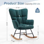 Nursery Rocking Chair, Boho Accent Ottoman, Teddy Upholstered Glider Rocker Accent Chair with High Backrest for Living Room, Small Spaces, Bedroom, Green