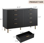 GarveeHome 8 Drawer Dresser for Bedroom, Fluted 55 in Wide Modern Chest of Drawers with Deep Drawers, Wooden Dresser Organizer for Living Room, Hallway, Kids Room, Black