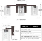 SineRise 3-Light Bronze Vanity Light with 3 Color Modes (3000K/4000K/6000K), Eye Protection LED Bathroom Light Fixture, Dimmable Modern Wall Light Over Mirror with Clear Glass Shade