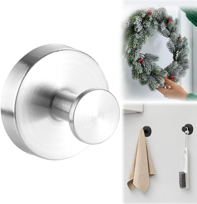2026 Upgraded Suction Cup Hooks for Door Wreaths, Removable No Drill Wreath Hangers for Front Door, Reusable Hooks Holder for Glass Window Towel Shower Bathroom Kitchen (1, Silver)