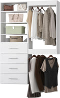 Modular Closet System, 58" Wide Organizer With Tower and Drawers, Wood Storage for Walk In Closets, Wall Mounted Wardrobe Kit, Bedroom, White