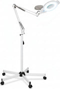 Professional Magnifying Lamp with UV Light, 5X Optical Glass Lens, Adjustable LED Brightness, 360° Swivel Wheels, Extendable Arm, Ideal for Detail Work by Tattoo Artists, Lash Extension Experts