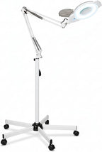 Professional Magnifying Lamp with UV Light, 5X Optical Glass Lens, Adjustable LED Brightness, 360° Swivel Wheels, Extendable Arm, Ideal for Detail Work by Tattoo Artists, Lash Extension Experts