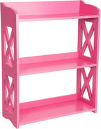 Pink Bookcase by Natural Wood, 3 Tier Bookshelf, Small Book Shelves Freestanding Display Storage Shelves. Open Bookshelf for Bedroom, Living Room and Office (Pink, 3 Tier)