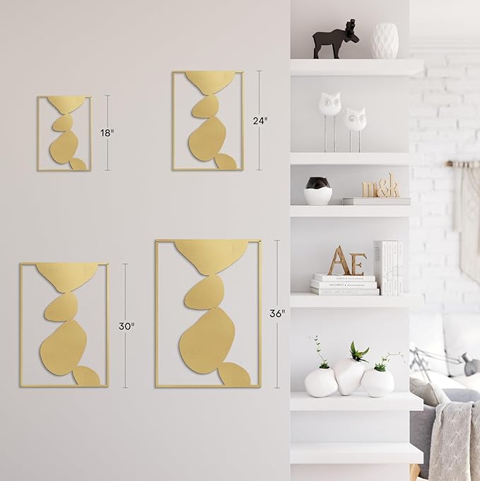 SIGNLEADER Metal Wall Art Decor Abstract Shapes Illustrations Minimalist Modern Abstract Wall Sculpture Hangings Home Decoration for Living Room, Bedroom, Bathroom, Kitchen, Outdoor - 24" Gold