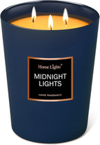 HomeLights Highly Scented Soy Candles Big 33.3 oz for Home. 3 Cotton Wicks, Smokeless Long Lasting 130 hrs in Midnight Lights. 5x6, Great Gift for Women & Men