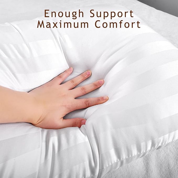 EIUE Bed Pillows for Sleeping 2 Pack Queen Size 20 x 30 Inches，Super Soft Down Alternative Microfiber Filled Pillows,Pillows for Side and Back Sleepers,Wide Stripe White