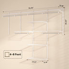 Homde Closet Organizer System Wall Mounted, 4-8 Ft. Adjustable and Expandable Metal Wire Shelving , Custom DIY Wardrobe Kit with Shelf, Clothes Hanging Rods,White