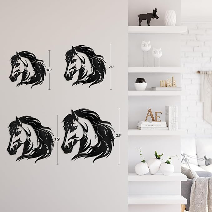 SIGNLEADER Metal Wall Art Decor Horse Minimalist Modern Abstract Wall Sculpture Hangings Home Decoration for Living Room, Bedroom, Bathroom, Kitchen, Outdoor - 24" Black