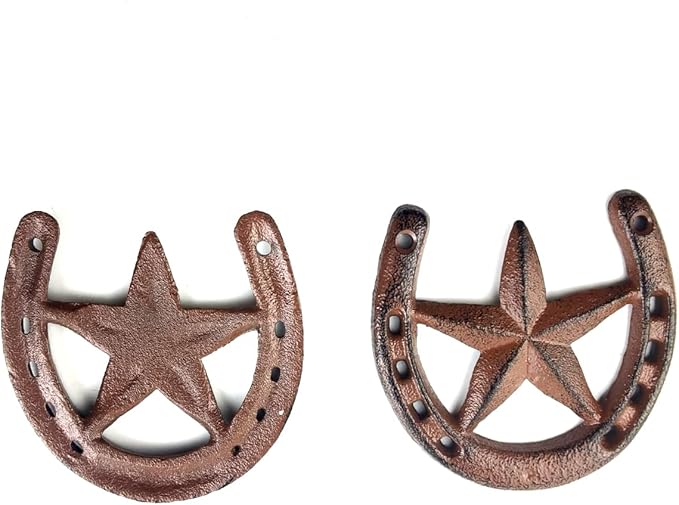RONYOUNG Cast Iron Horseshoe with Star Wall Decor, Medium Horseshoe Durable Cast Iron for Indoor Or Outdoor