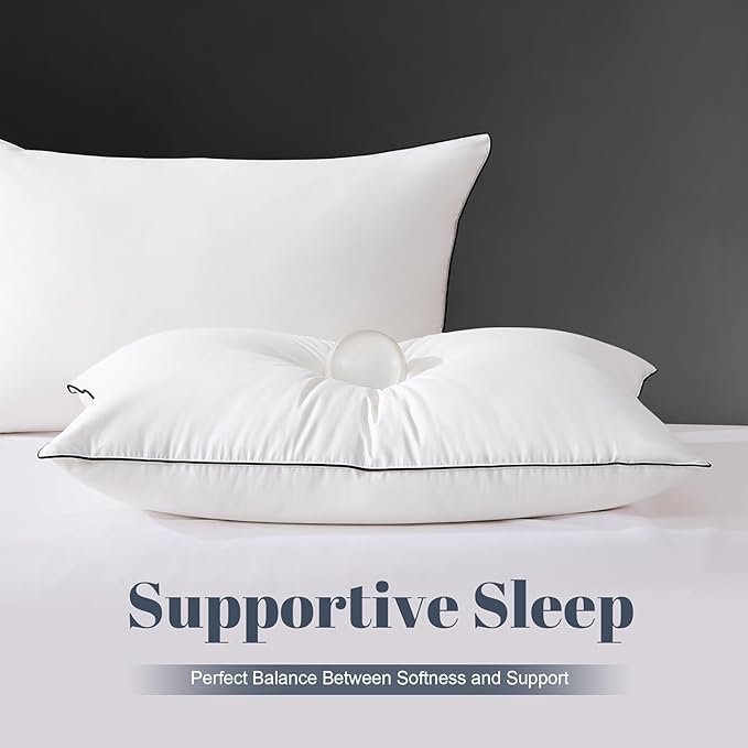 Flat Feather Down Pillows Pillows for Sleeping Queen Size Set of 1, Thin Hotel Pillow 1 Pack with Airyfil™ Fillings, Soft Bed Pillow for Stomach, Back Sleepers, Soft, 20×30 in.