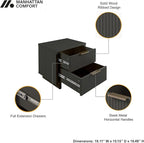 Manhattan Comfort Granville 2 Piece Modern Bedroom Dresser Set, Includes Standard Drawer Storage and Nightstand with Solid Wood Vertical Ribbed Design and Gold Accents, Dark Grey