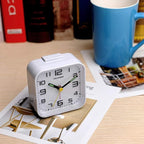 Peakeep 3D Numbers No Tick-Tock Analog Alarm Clock with Classic Beep Sound, Snooze, Manual Light and Battery Powered Small for Travel (White-3D)