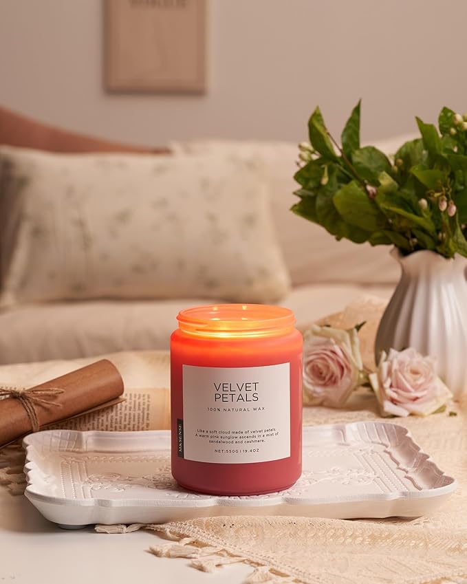 M&SENSE Sandalwood Rose Scented Candle Large Candles for Home, 110 Hour Long Lasting Natural Soy Wax 19.4oz Luxury Floral Scented Candle for Valentine's Day Birthday Gifts