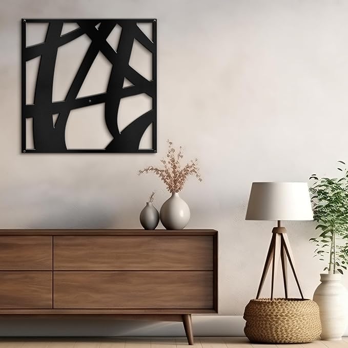 SIGNLEADER Metal Wall Art Decor Mid Century Abstract Lines Minimalist Modern Abstract Wall Sculpture Hangings Home Decoration for Living Room, Bedroom, Bathroom, Kitchen, Outdoor - 18" Black