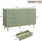 GarveeHome 8 Drawer Dresser for Bedroom, Fluted 55 in Wide Modern Chest of Drawers with Deep Drawers, Wooden Dresser Organizer for Living Room, Hallway, Kids Room, Green