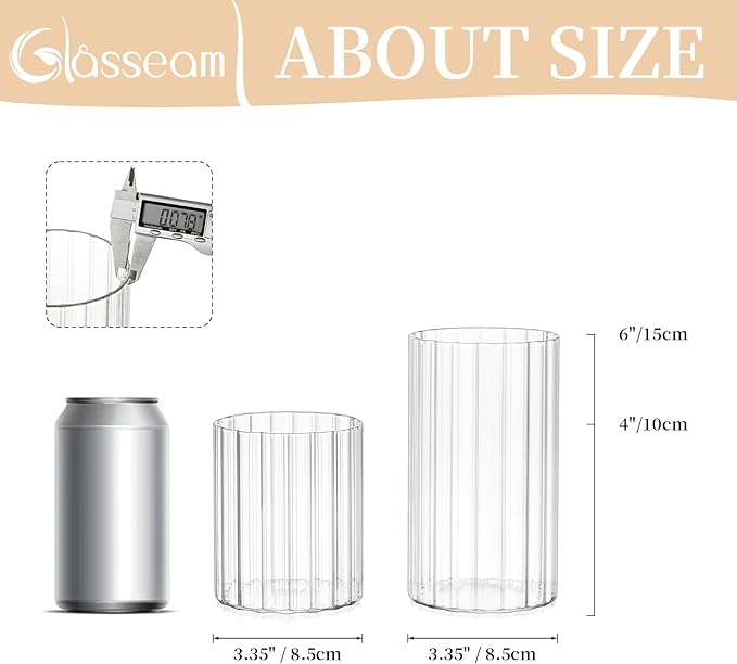 Glasseam Hurricane Glass Candle Holders: 6 Pcs Clear Candle Holders for Pillar Candles Ribbed Modern Candle Holder Decorative Cylinder Vases for Centerpiece Wedding Table Decoration 5.91’’
