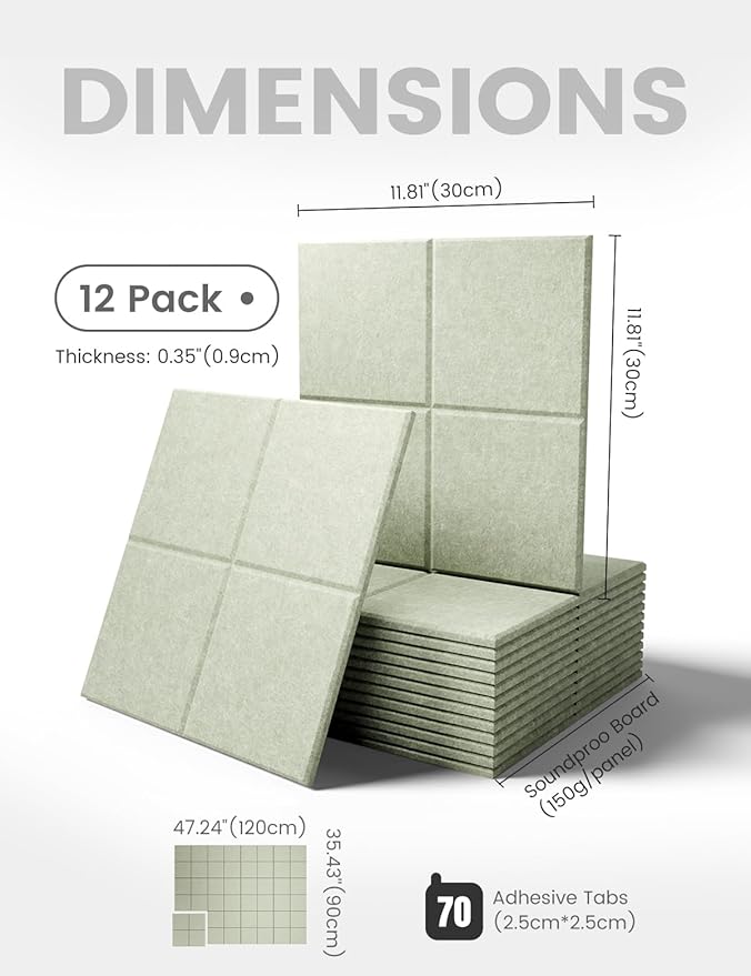 Large Felt Bulletin Board 48" x 36" Cork Board Alternative-12 Pack with 70 Safe Removable Adhesive Tabs, Cork Boards for Walls Cork Board for Home Office Classroom Pin Board - Sage Green