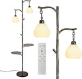 beaysyty Rustic Farmhouse Style Floor Lamp with Tray,Dimmable Floor Lamps, Custom Color Temperature Standing Lamp for Living Room and Bedroom, Painted Silver Gray