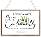 Rejoice Always Pray Continually Give Thanks Sign,Inspirational Rustic Christian Hanging Wood Plaque Sign,Motivational Bible Verse Wall decor for Home Bedroom,1 Thessalonians 5:16