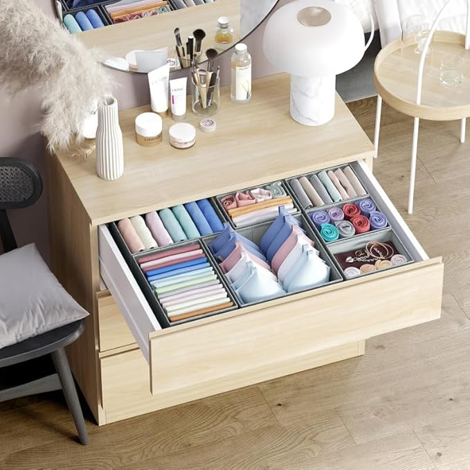 Drawer Organizer Clothes Set of 12 Grey - Dresser Organizer For Nursery, Bedroom, Closet - The Perfect Baby Clothes Organizer and Storage & General Nursery Organization or Dresser Drawer Organizers
