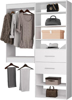 ROOMTEC Modular Closet System, 40" Wall Mounted Closet Organizer with Hanging Rods and Drawers, Wooden Tower for Walk-In Closets, Wardrobe Storage Kit, White