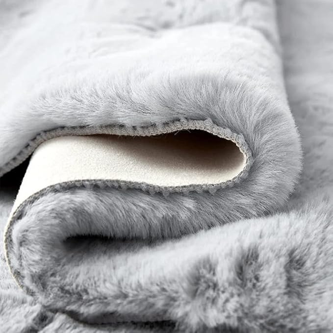 Grey Faux Rabbit Washable Furry Fur Area Rugs for Living Room Bedroom Gray Fluffy Sheepskin Rug Nursery Decor 4x6 Area Rug