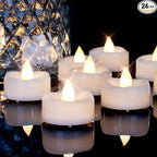 Flameless Candles, 24Pack Timer Fake Candle, LED Tea Light Candles, Battery Operated Votives with 6 Hours Timer Auto for Halloween Christmas Wedding Decor-1.5'' D X 1.25'' H, Warm White