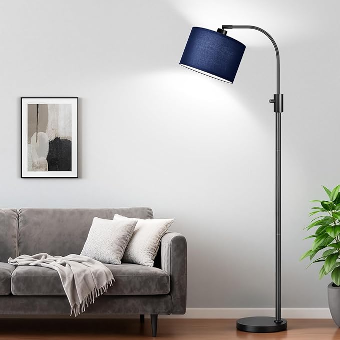 【Upgraded】 Dimmable Matte Black Floor Lamp, 1202 Lumens LED Bulb Included, Arc Floor Lamps for Living Room Modern Standing Lamp with Blue Shade, Tall Lamp for Living Room Bedroom Office Reading Room