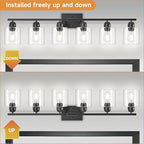 Black 6-Light Bath Vanity Lights for Mirror, Restroom Lights Fixtures with with Clear Glass Shades,Bathroom Over Sink Light Fixtures, Bathroom Light Fixtures Over Mirror