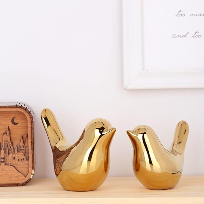 XMGZQ 2 Pcs Gold Decor Accents,Small Animal Statues,Modern Home Decorative, Birds Sculpture, Ornaments for Shelf, Bookshelf, Coffee Table,Knick Knacks Home Decor for Shelves(Gold Bird)