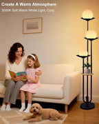 Lightdot Globe Floor Lamp with Shelf 3-Lights Modern Dimmable Floor Lamps for Wedding/Party, 3000K Warm White Bulbs Included, Black Tall Standing Lamp for Living Room/Bedroom/Sofa Beside/Corner Decor