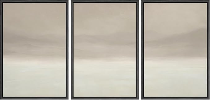 MUDECOR Framed Wall Art Print Set Misty Horizon Minimalist Foggy Mountain Landscape in Soft Neutral Tones Illustrations Realism Decorative for Living Room, Bedroom, Office - 16"x24"x3 Black