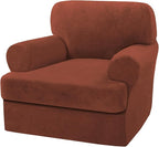 H.VERSAILTEX Sofa Cover 2 Piece T Cushion Armchair Slipcovers Thick Velvet Couch Cover Stretch T Cushion Sofa Covers for 1 Cushion Couch with 1 Individual T Cushion Covers Washable, Rust