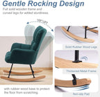 Nursery Rocking Chair, Boho Accent Ottoman, Teddy Upholstered Glider Rocker Accent Chair with High Backrest for Living Room, Small Spaces, Bedroom, Green