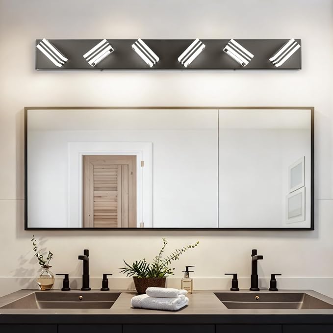 SOLFART Modern Black Vanity Lights Fixtures: 6 Lights Acrylic LED Matte Black Vanity Lights for Bathroom 39inch