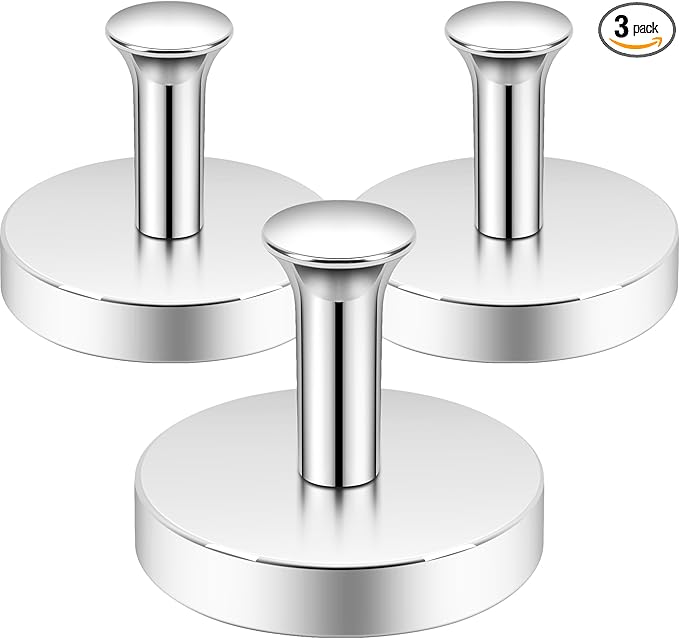 Neosmuk Magnetic Coat Hook,130lb+ Strong Extra Heavy Duty Magnet Hooks,Magnetic Wreath Hanger/Holder for Metal Doors,Purse,Towel,Stocking,Cruise Cabin,Silver,3 Pack