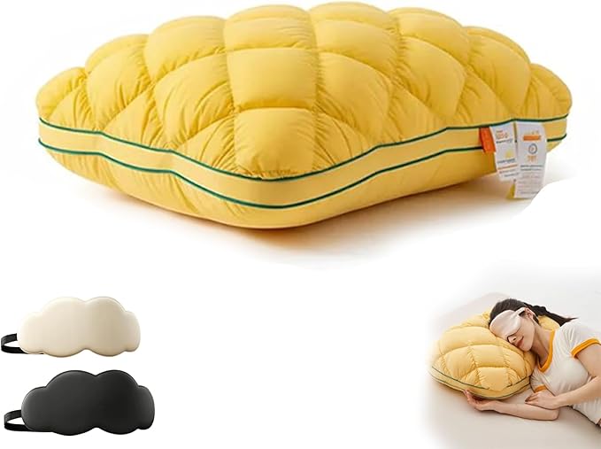 Luxury Hotel Pineapple Cloud Pillow, 3 Heights Plush Supportive Pillow for Back Side Sleepers, Machine Washable Premium Fiber Fill Decorative Throw Pillow (Yellow, High Pillow)