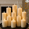 Ivory Pillar Candles Set, 12 Packs, 2.8 in x 4, 6, 8 Inch Assorted Size Unscented Pillar Candles Bulk for Home Decor, Long Burning Candle for Emergency, Holiday Dinner, Dripless & Smokeless