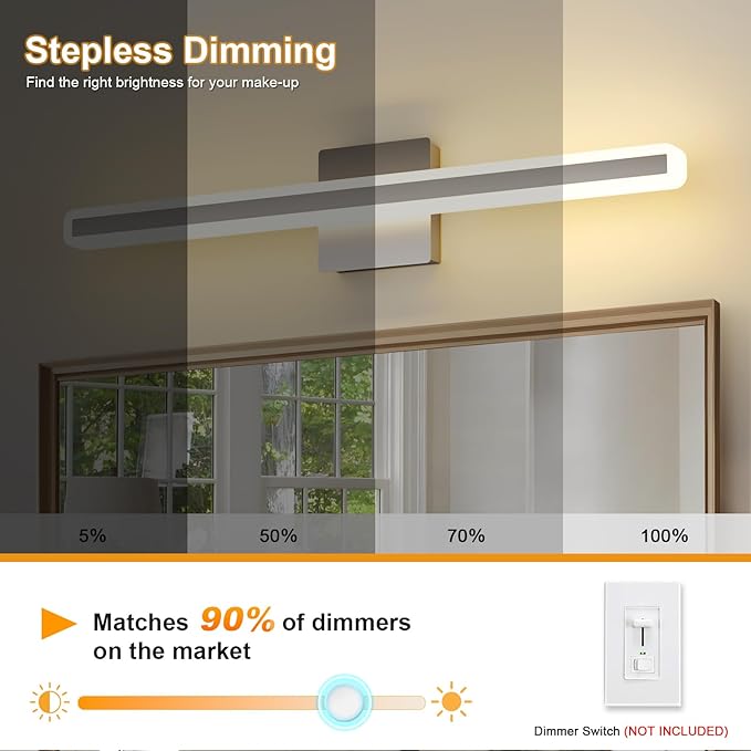 31.5 Inch Dimmable Bathroom Vanity Lights Over Mirror 5 Color Temperature Vanity Lighting Fixtures for Bath Brushed Nickel Bathroom Light fixtures Bar 5CCT