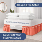 Wrap Around Dust Ruffle Bed Skirt - Coral - for Full Size Beds with 15 Inch Drop - Easy Fit Elastic Strap - Adjustable Pleated Bedskirt w/Brushed Fabric - Wrinkle Free - for Women, Men, Kids & Teens