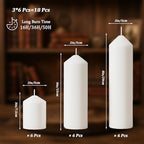 White Pillar Candles Bulk Set of 18，Hurricane Candles，3 Different Lengths 2 x 3/6/8 Inch (6 Each)，Dripless Unscented Smokeless，Gives You a Better Atmosphere When Organizing an Event Party.