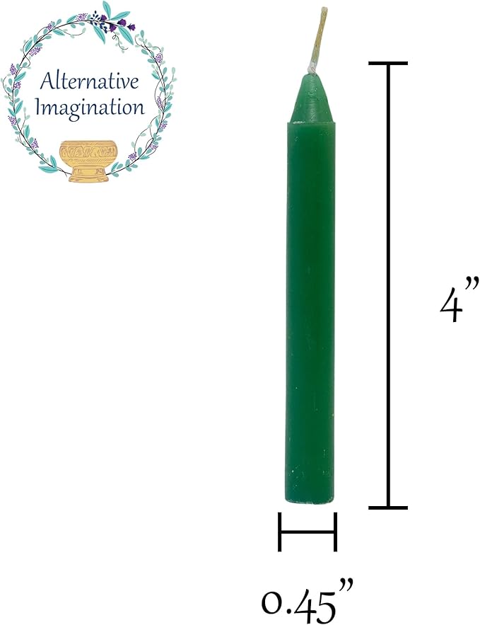 Alternative Imagination Green Chime Candles - 20 Pack of Unscented 4 Inch Mini Taper Candles - Dripless Long Burning Ritual Candles for Meditation, Spell Work, Healing, Prosperity, Growth & Home Decor