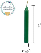 Alternative Imagination Green Chime Candles - 20 Pack of Unscented 4 Inch Mini Taper Candles - Dripless Long Burning Ritual Candles for Meditation, Spell Work, Healing, Prosperity, Growth & Home Decor