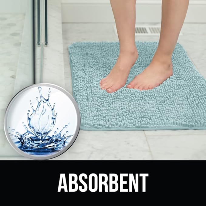 KANGAROO Bathroom Rugs, Chenille Soft Absorbent Bath Rug, Shaggy Shower Mat, Quick Dry Machine Wash Bathmat, Plush Carpet Mats for Tub, Bathtub and Room Home Decor Accessories, 42x24, Seafoam