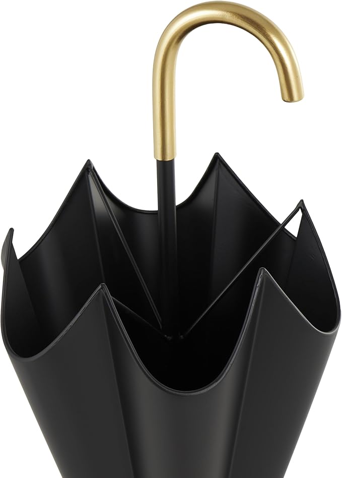Deco 79 Metal Umbrella Stand with Gold Handle and Ball Details, 10" x 10" x 29", Black