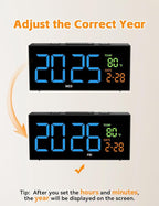 Netzu Alarm Clocks for Bedrooms, Digital Clock with Date Temperature and Weekday, Manual DST, Snooze, 2 Alarms, 4 Volumes Bedside Desk for Living Room Home Bedside Desk (RGB)