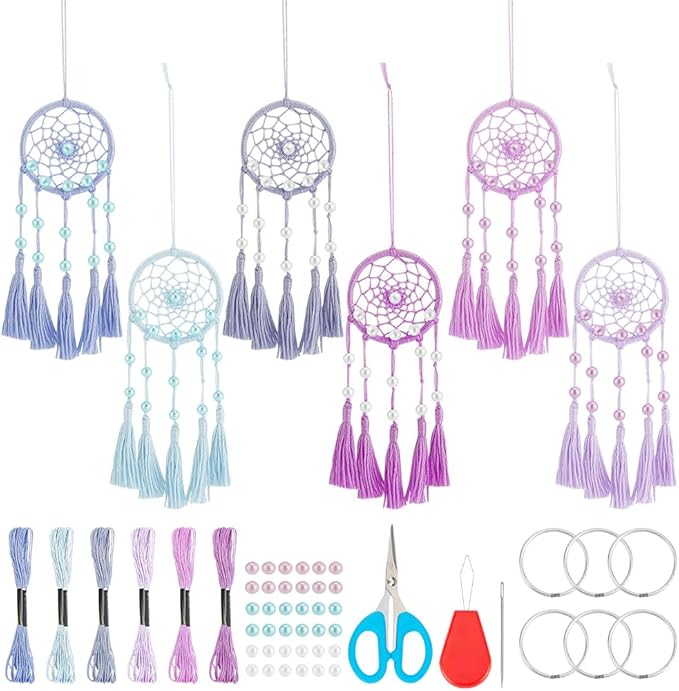 INFUNLY 6 Set Small DIY Dream Catcher Kit - Making Kit for Handmade Dream Catcher, Christmas Decor, Bag Pendant, Car Mirror Hanger, Winter Wall Hanging, Room Decor